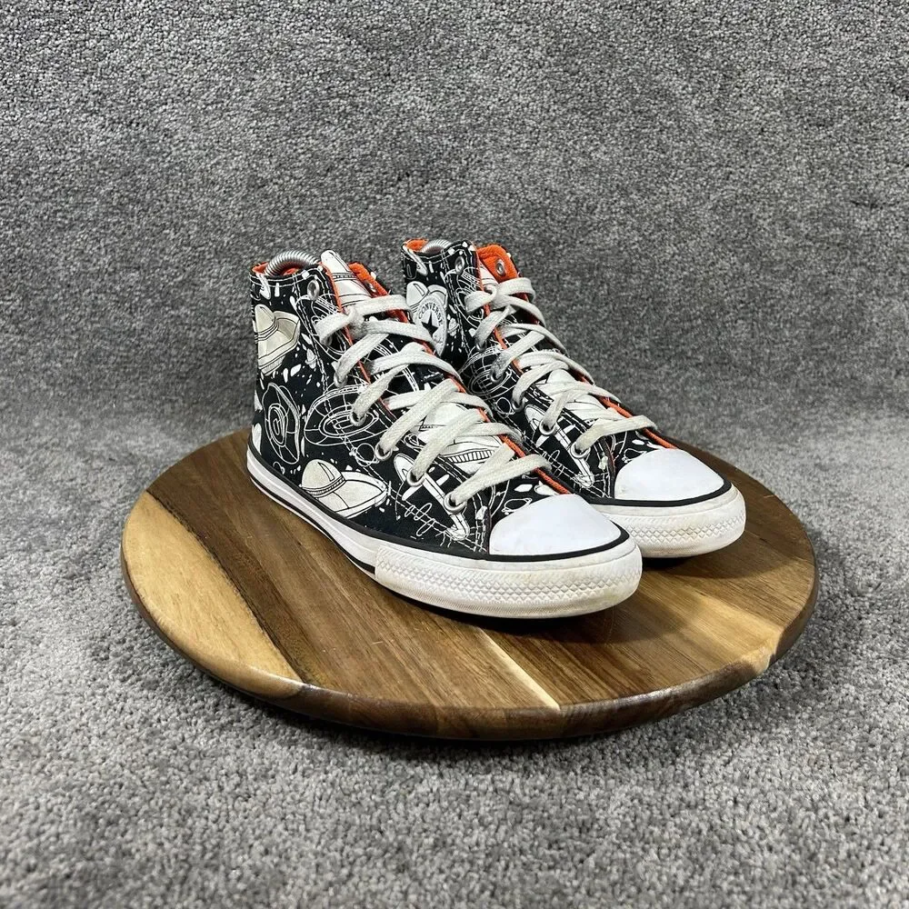 Converse Boys CTAS Kids Size 3 Black White Space Odyssey Athletic Shoes Used